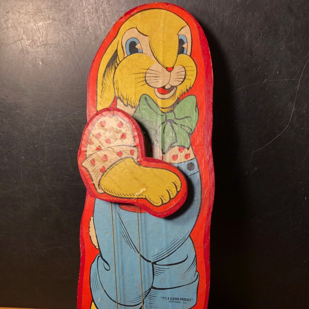 Vintage Easter Bunny Wooden Animated Push Toy Rabbit - 1940s